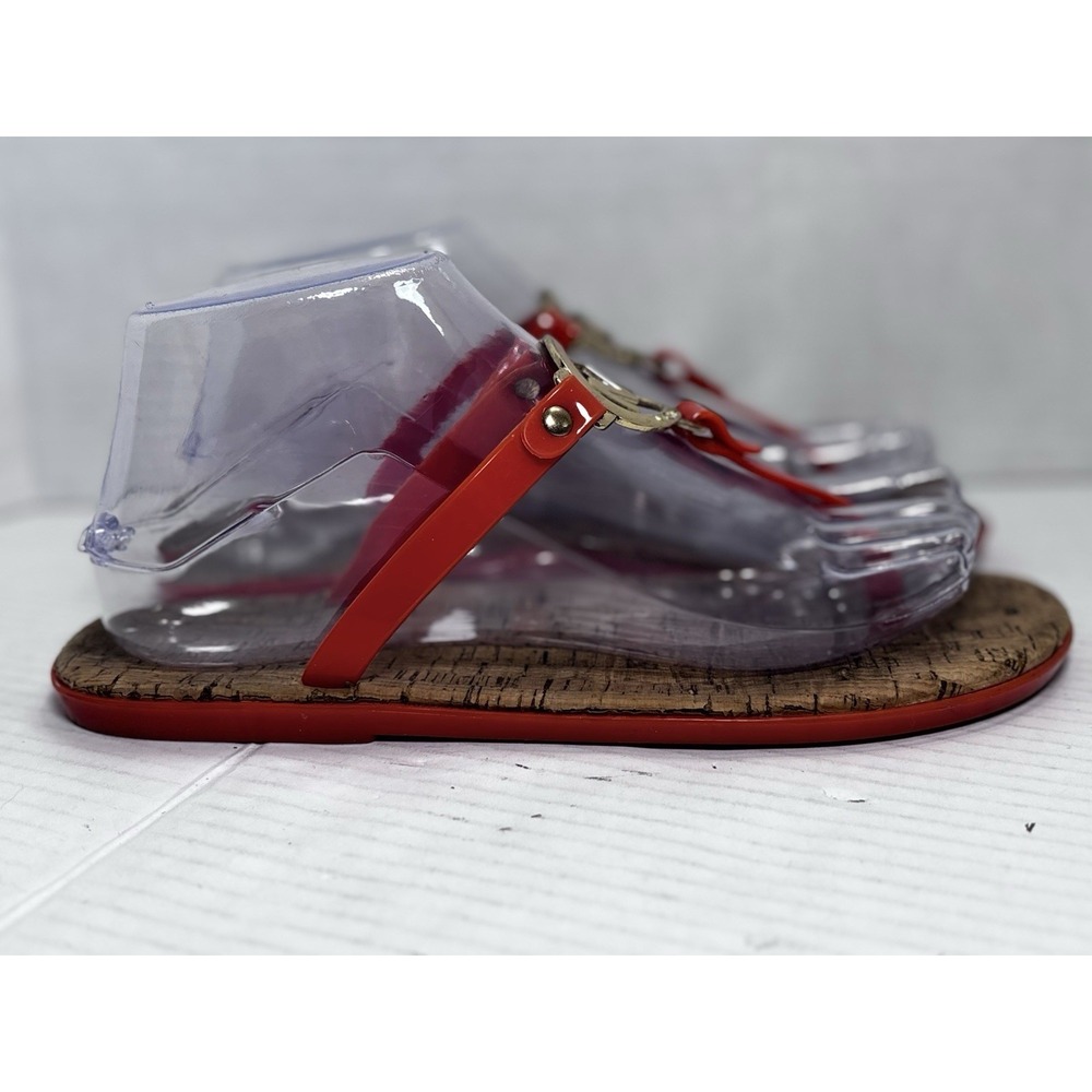 Michael Kors HL2192 Jelly Thong‎ Sandals Clear Orange Cork Footbed Womens 8.5